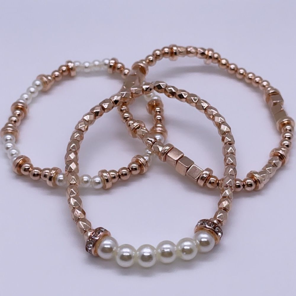 NWT Wool + Pepper Co. Rose Gold Bracelet Stack (3)